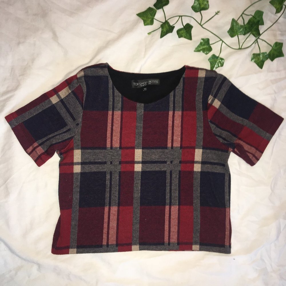 Red and Navy Plaid Topshop Crop Top size 4